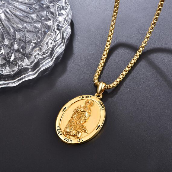 Gold Heiliger Mark Anhänger Sterling Silber Heilige Mark Löwe Medaille Herren Gold St. Mark Halskette Kette Schutz Schmuck Religiöse Geschenke