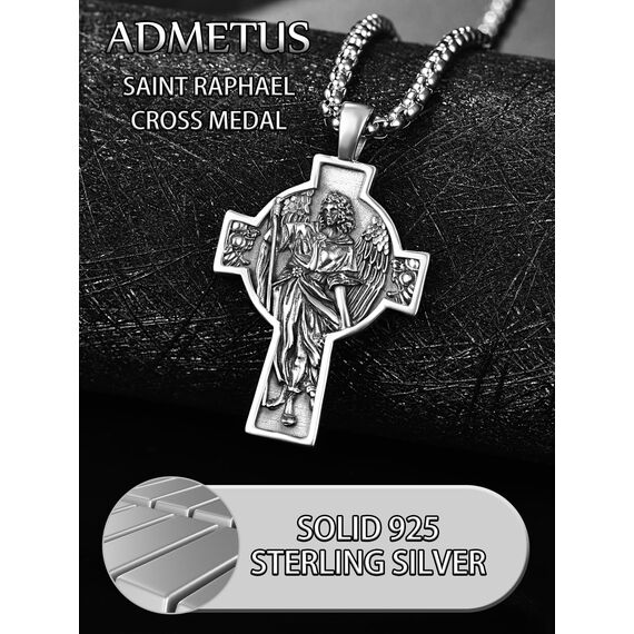 Heiliger Raphael Kreuz Anhänger Silber 925 Medaille des Heiligen Erzengels Raphael Heiliger Raphael der Erzengel Kreuz Kette Halskette Schmuck Geschenke