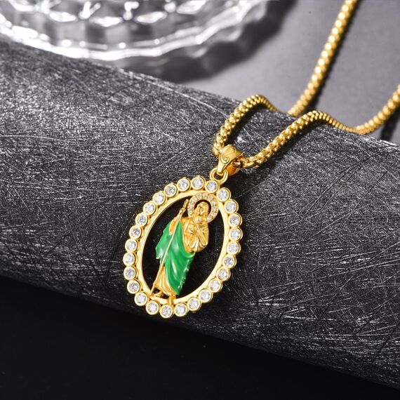 Gold Heiliger Judas Anhänger Sterling Silber San Judas Tadeo Kette Grün Heiliger Judas Thaddäus Kette Gold St. Jude Anhänger Halskette Schmuck Geschenk für Herren