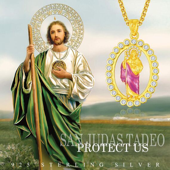 Gold Heiliger Judas Anhänger Sterling Silber San Judas Tadeo Kette Pink Heiliger Judas Thaddäus Kette Gold St. Jude Anhänger Halskette Schmuck Geschenk für Herren