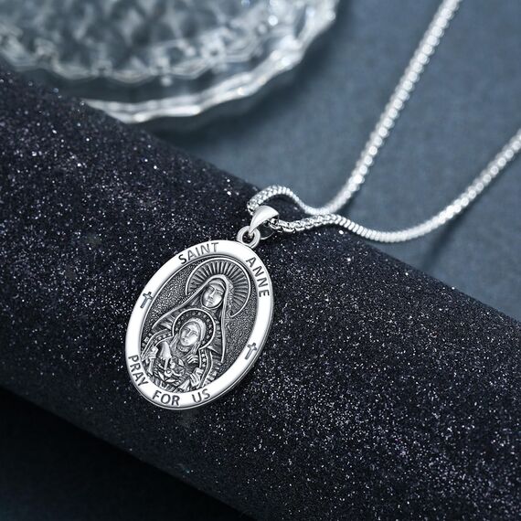 Heiliger Anne Anhänger Sterling Silber Heiliger Anne Medaille Herren St. Anne Halskette Kette Schutz Schmuck Religiöse Geschenke