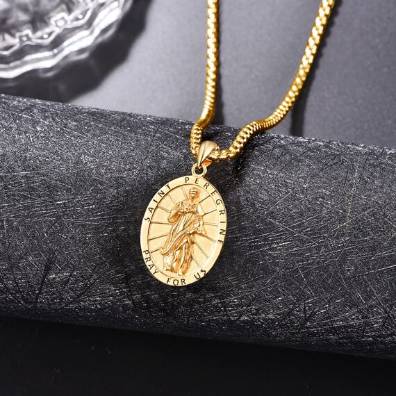 ADMETUS Gold Heiliger Peregrine Halskette 925 Sterling Silber St. Peregrine Medaille Anhänger Halskette Schutz Schmuck Religiöse Geschenk für Herren