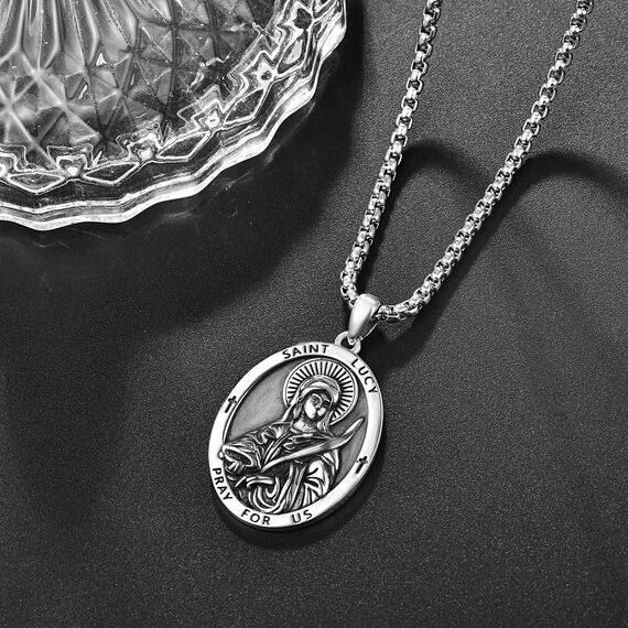 Heilige Lucia Medaille Sterling Silber Heiliger Lucia Anhänger St. Lucy Halskette Saint Lucia Kette Schutz Schmuck Religiöse Geschenke