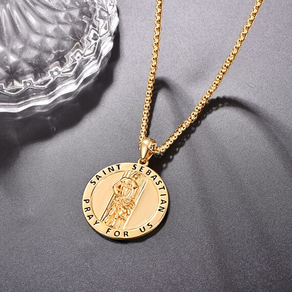 ADMETUS Gold Heiliger Sebastian Anhänger 925 Sterling Silber Heiliger Sebastianus Medaille Halskette Schutz Schmuck Religiöse Geschenk für Herren