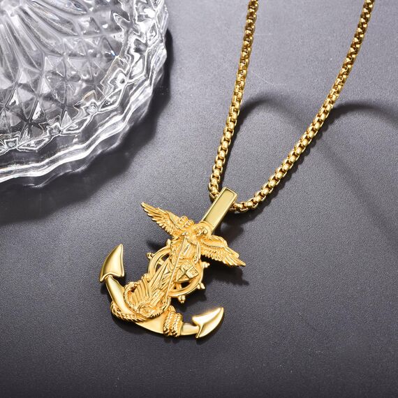 Gold Heiliger Michael Anker Kette 925 Sterling Silber Anker Kettenanhänger Halskette Männer Gold Erzengel Michael Halskette Anhänge Anchor Schmuck für Herren