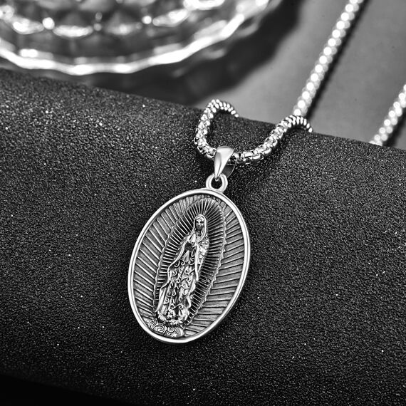 Virgen de Guadalupe Kette Sterling Silber Unsere Liebe Frau von Guadalupe Halskette Guadalupe Anhänger Medaille Schmuck Religiöse Geschenke für Herren