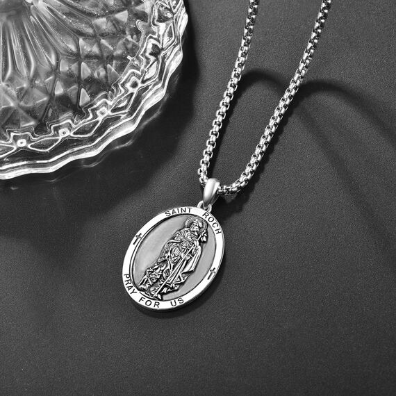 Heiliger Roch Anhänger Sterling Silber Heiliger Roch Medaille Herren St. Roch Halskette Kette Schutz Schmuck Religiöse Geschenke