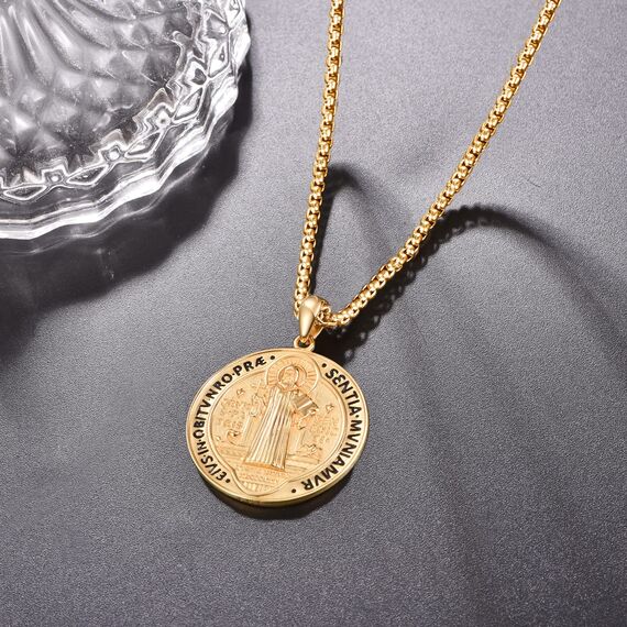 ADMETUS Gold Heiliger Benedikt Anhänger Sterling Silber San Benito Medallion Heiliger Benedikt Medaille St. Benedikt Halskette Schutz Schmuck Religiöse Geschenk für Herren