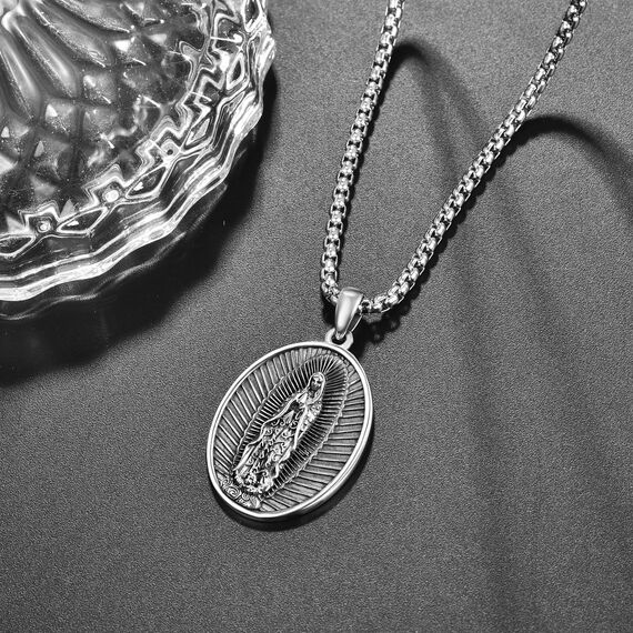 Virgen de Guadalupe Kette Sterling Silber Unsere Liebe Frau von Guadalupe Halskette Guadalupe Anhänger Medaille Schmuck Religiöse Geschenke für Herren