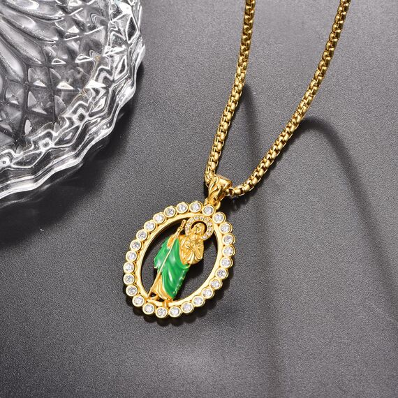 Gold Heiliger Judas Anhänger Sterling Silber San Judas Tadeo Kette Grün Heiliger Judas Thaddäus Kette Gold St. Jude Anhänger Halskette Schmuck Geschenk für Herren