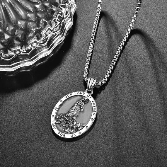 Virgen de Fatima Kette Sterling Silber Unsere Dame von Fatima Medaille Halskette Fatima Anhänger Schmuck Religiöse Geschenke für Herren