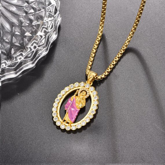 Gold Heiliger Judas Anhänger Sterling Silber San Judas Tadeo Kette Pink Heiliger Judas Thaddäus Kette Gold St. Jude Anhänger Halskette Schmuck Geschenk für Herren