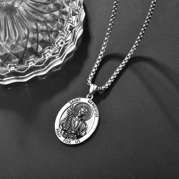 Heiliger Genesius Anhänger Sterling Silber Heiliger Genesis Medaille Herren St. Genesius Halskette Kette Schutz Schmuck Religiöse Geschenke