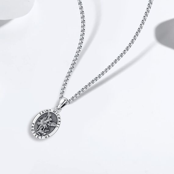 Eusense St Michael Halskette Heiliger Erzengel Michael Schutzengel Anhänger 925 Silber Schmuck für Damen Herren