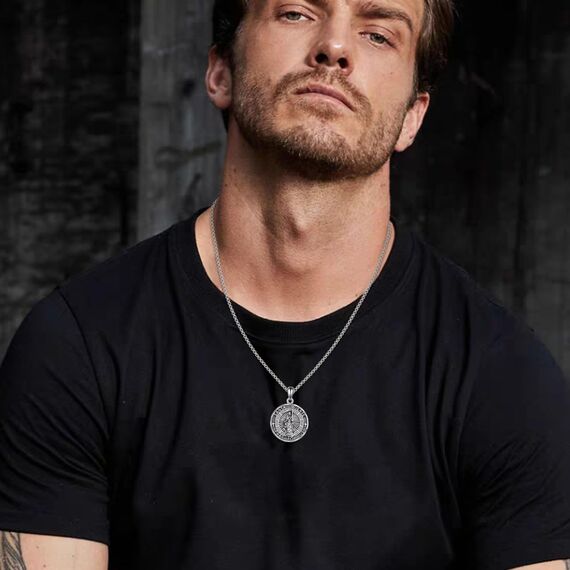 YFN Heiliger Judas Kreuz Halskette Sterling Silber Religiöse Beschützer Anhänger St Jude Schmuck Saint Jude Geschenke für Damen Herren