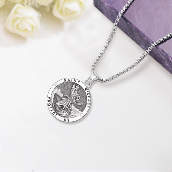 Eusense Saint Michael Halskette 925 Sterling Silber Erzengel Anhänger St Michael Anhänger Heilige Amulett Schmuck Geschenk für Männer