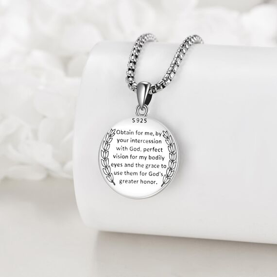 YFN Heiliger Lucy Halskette Sterling Silber Religiöse Beschützer Anhänger St. Lucy Schmuck Geschenke für Damen Herren