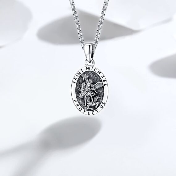 Eusense St Michael Halskette Heiliger Erzengel Michael Schutzengel Anhänger 925 Silber Schmuck für Damen Herren