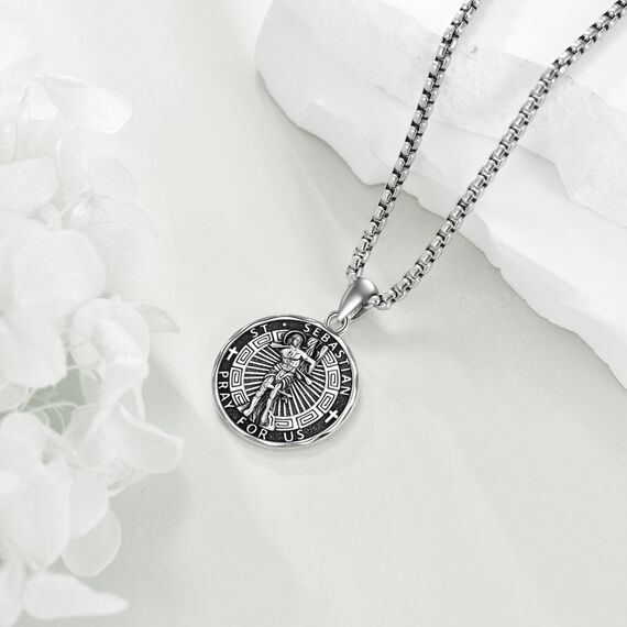 YFN Heiliger Sebastian Halskette Sterling Silber Religiöser Beschützer Anhänger St Sebastian Schmuck Saint Sebastian Geschenke für Damen Herren