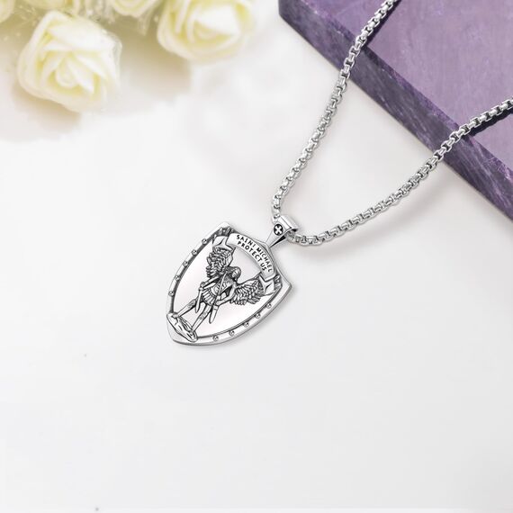 Eusense Saint Michael Halskette für Männer 925 Sterling Silber Erzengel Anhänger Kette St Michael Anhänger Heilige Amulett Schmuck Geschenk für Frauen Männer