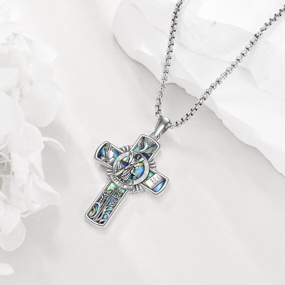 YFN Heiliger Andreas Kreuz Halskette Sterling Silber Religiöser Beschützer Anhänger St Andrew Schmuck Saint Andrew Geschenke für Damen Herren