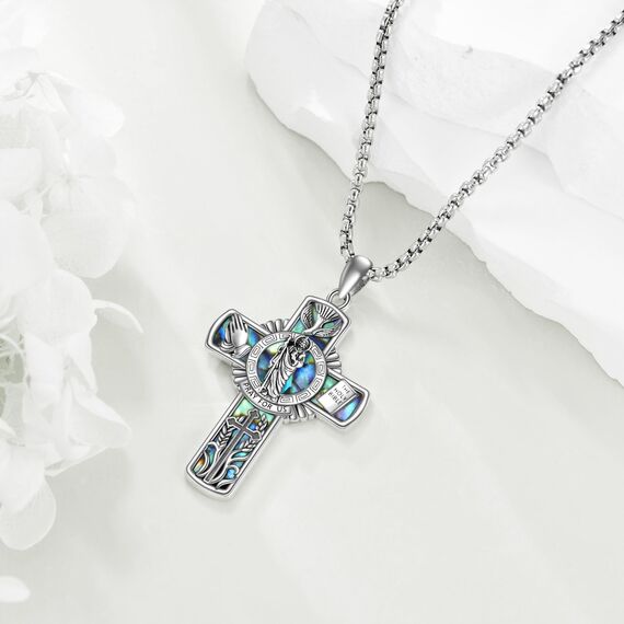 YFN Heiliger Judas Kreuz Halskette Sterling Silber Religiöse Beschützer Anhänger St Jude Schmuck Saint Jude Geschenke für Damen Herren