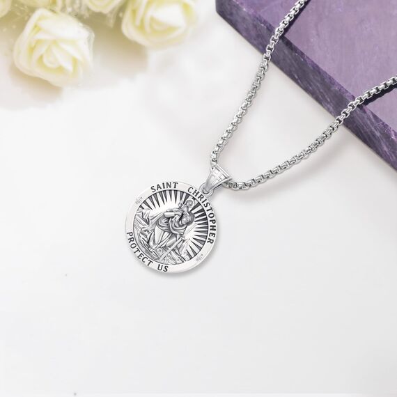 Eusense Saint Christopher Halskette 925 Silber St. Christopher Anhänger Saint Christopher Anhänger Schmuck Religiöses Amulett für Männer Frauen