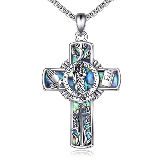 YFN Heiliger Judas Kreuz Halskette Sterling Silber Religiöse Beschützer Anhänger St Jude Schmuck Saint Jude Geschenke für Damen Herren