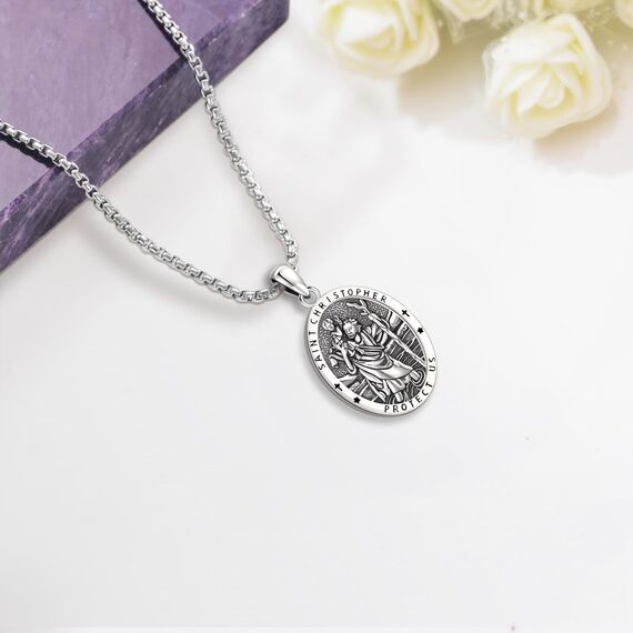 Eusense Saint Christopher Anhänger Halskette 925 Silber St Christopher Anhänger Saint Christopher Anhänger Kette Schmuck religiöses Amulett für Männer Frauen