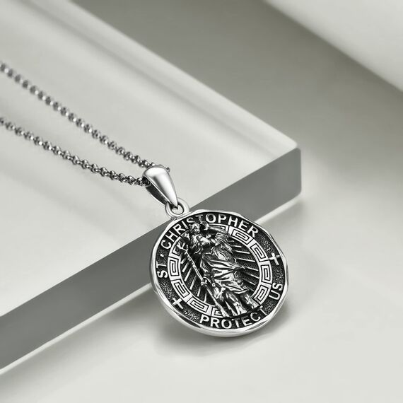 YFN Heiliger Christophorus Halskette Sterling Silber St Christopher Anhänger Religiöser Schmuck Sankt Christophorus Geschenke für Damen Herren