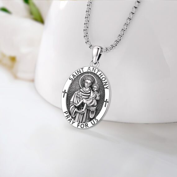 Eusense Saint Anthony Halskette 925 Sterling Silber St. Antonius Anhänger Kette Amulett Schutz Religiöser Schmuck Geschenke Für Frauen Männer