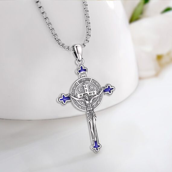 Eusense Saint Benedict Kruzifix Anhänger St. Benedikt Medaille Saint Halskette Kruzifix Jesus Kreuz Anhänger Schutz christlichen katholischen Schutzpatron Anhänger religiösen Schmuck für Männer Frauen