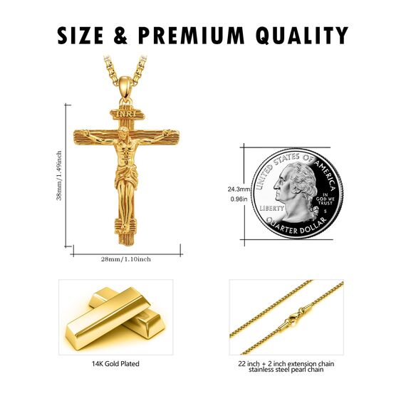 ZIPPICE Gold Kreuz Kette Herren Sterling Silber Jesus Kreuz Kette Kreuzkette Kruzifix Anhänger Halskette Amulett Schmuck für Herren Männer Damen Muttertagsgeschenke für Mama