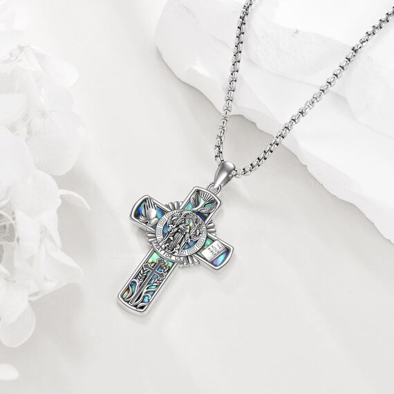 YFN Heiliger Franziskus Kreuz Halskette Sterling Silber Religiöse Beschützer Anhänger St Francis Schmuck Saint Francis Geschenke für Damen Herren