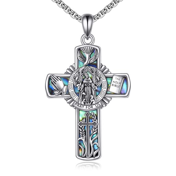 YFN Heiliger Franziskus Kreuz Halskette Sterling Silber Religiöse Beschützer Anhänger St Francis Schmuck Saint Francis Geschenke für Damen Herren