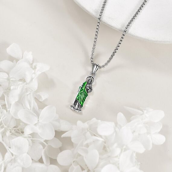 YFN Heiliger Judas Halskette Sterling Silber Religiöser Beschützer Anhänger Kette Heiliger Judas Schmuck Geschenke für Damen Herren