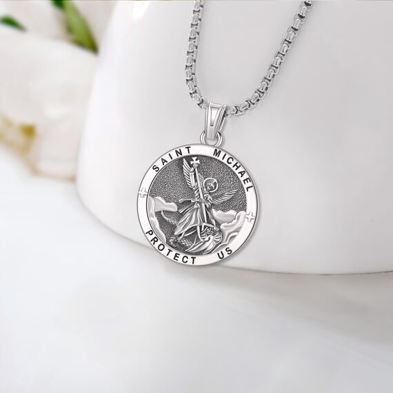 Eusense Saint Michael Halskette 925 Sterling Silber Erzengel Anhänger St Michael Anhänger Heilige Amulett Schmuck Geschenk für Männer