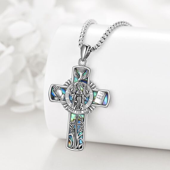 YFN Heiliger Franziskus Kreuz Halskette Sterling Silber Religiöse Beschützer Anhänger St Francis Schmuck Saint Francis Geschenke für Damen Herren