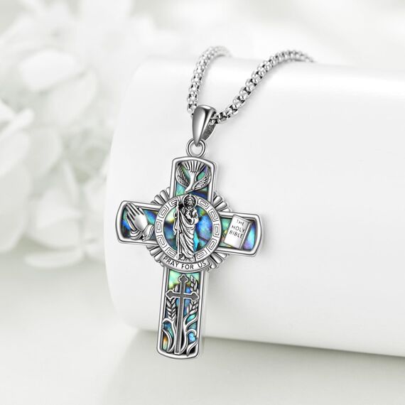 YFN Heiliger Judas Kreuz Halskette Sterling Silber Religiöse Beschützer Anhänger St Jude Schmuck Saint Jude Geschenke für Damen Herren