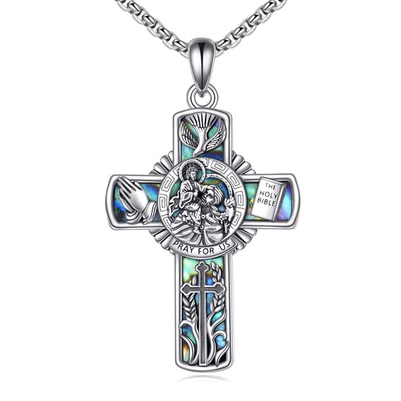 YFN Heiliger Christopherus Kreuz Halskette Sterling Silber Religiöser Beschützer Anhänger St Christopher Schmuck Saint Christopher Geschenke für Damen Herren
