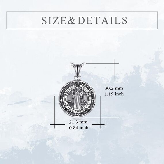YFN Heiliger Benedikt Halskette Sterling Silber religiösen Beschützer Anhänger Sankt Benedict Schmuck Geschenke für Damen Herren