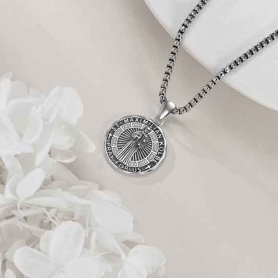 YFN Heiliger Maximilian Kolbe Halskette Sterling Silber Religiöse Beschützer Anhänger St Maximilian Kolbe Schmuck Geschenke für Damen Herren