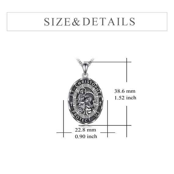 YFN Ovale Heiliger Christopherus Halskette Sterling Silber Religiöser Beschützer Anhänger Sankt Christopherus Schmuck Geschenke für Damen Herren