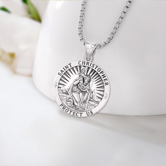 Eusense Saint Christopher Halskette 925 Silber St. Christopher Anhänger Saint Christopher Anhänger Schmuck Religiöses Amulett für Männer Frauen
