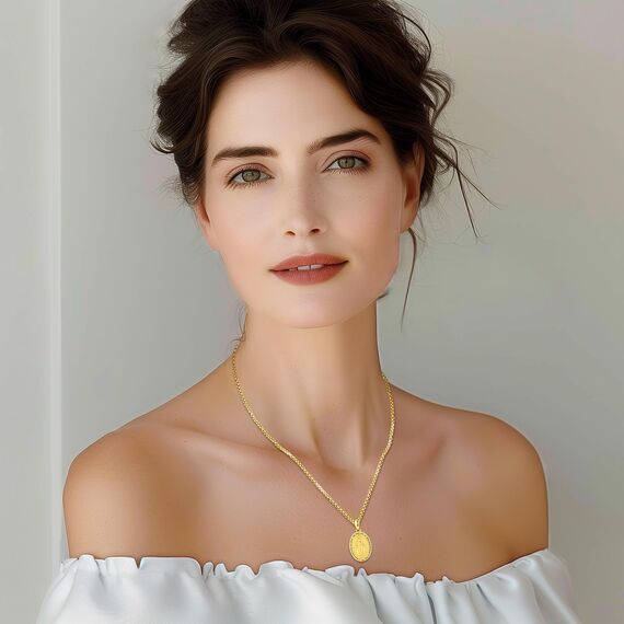 Eusense Jungfrau Maria Halskette Miraculous Holy Mary Anhänger 925 Silber Religiöse Katholische Amulett Beschützer Talisman Schmuck Geschenk für Frauen Männer