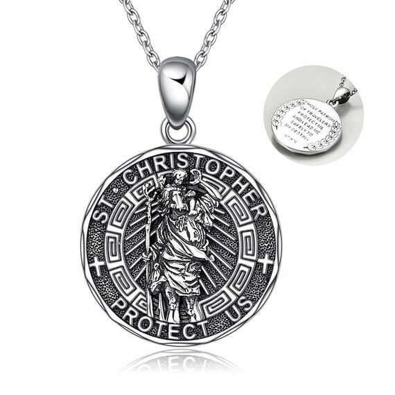 YFN Heiliger Christophorus Halskette Sterling Silber St Christopher Anhänger Religiöser Schmuck Sankt Christophorus Geschenke für Damen Herren