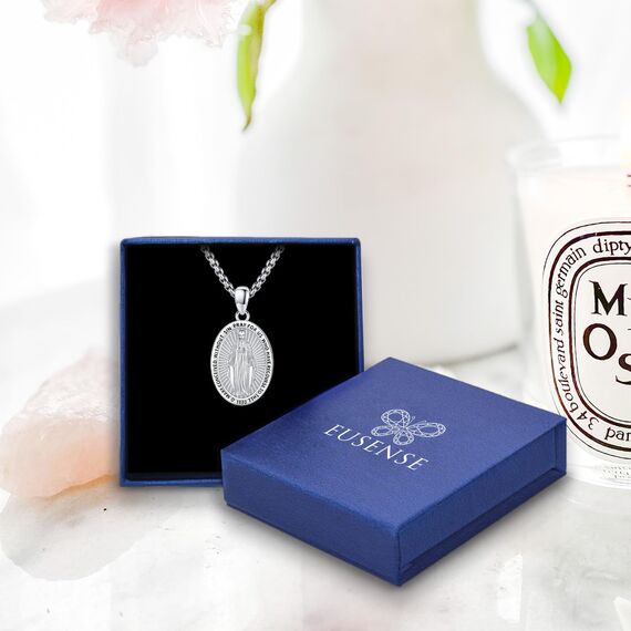 Eusense Heilige Jungfrau Maria Halskette St Mary Anhänger 925 Sterling Silber Saint Kette Katholischer Religiöser Schmuck Medaille Schutzamulett für Frauen Damen