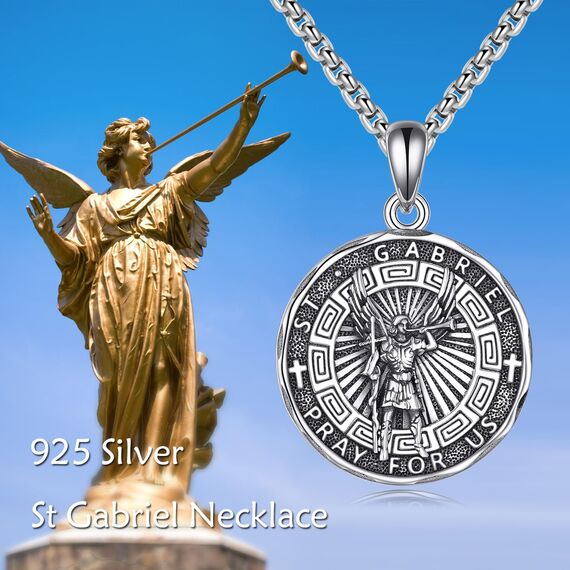 YFN Heiliger Gabriel Halskette Sterling Silber Religiöser Beschützer Anhänger St Gabriel Erzengel Schmuck Saint Gabriel Geschenke für Damen Herren