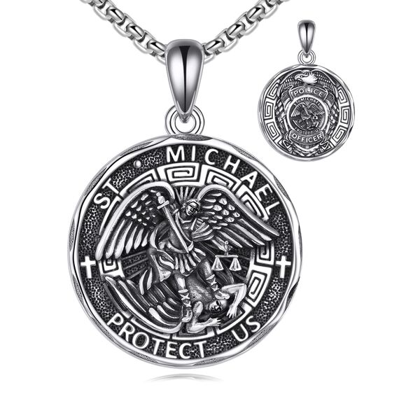 YFN Saint Michael Halskette Sterling Silber Polizei Offizier Anhänger St Michael Erzengel Schmuck Beschützer Geschenke für Damen Herren Polizei