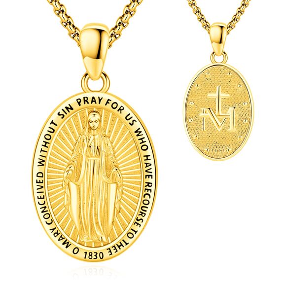 Eusense Jungfrau Maria Halskette Miraculous Holy Mary Anhänger 925 Silber Religiöse Katholische Amulett Beschützer Talisman Schmuck Geschenk für Frauen Männer